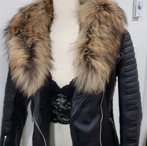 Leather jacket with fur